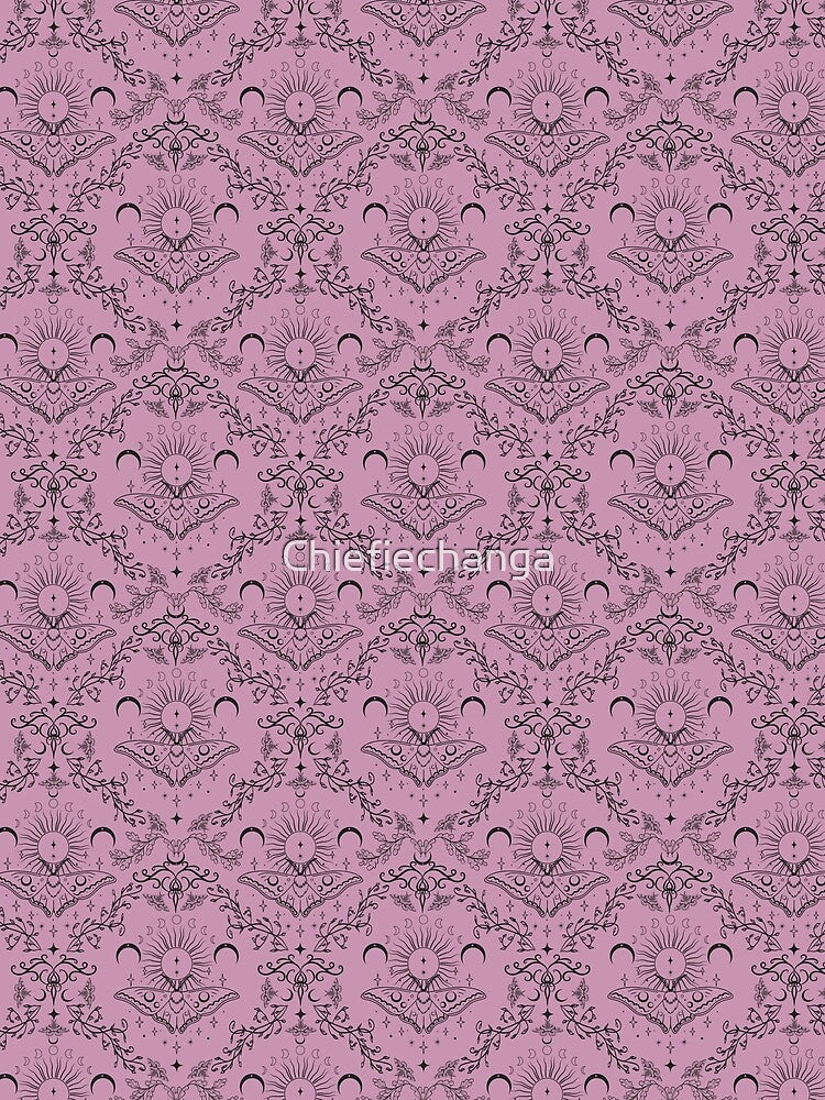 Whimsical Moon Moth Celestial Pattern Black & Pink by Chiefiechanga