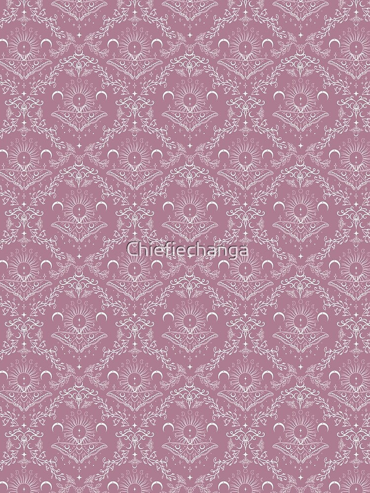 Whimsical Moon Moth Celestial Pattern Dusty Rose Pink by Chiefiechanga