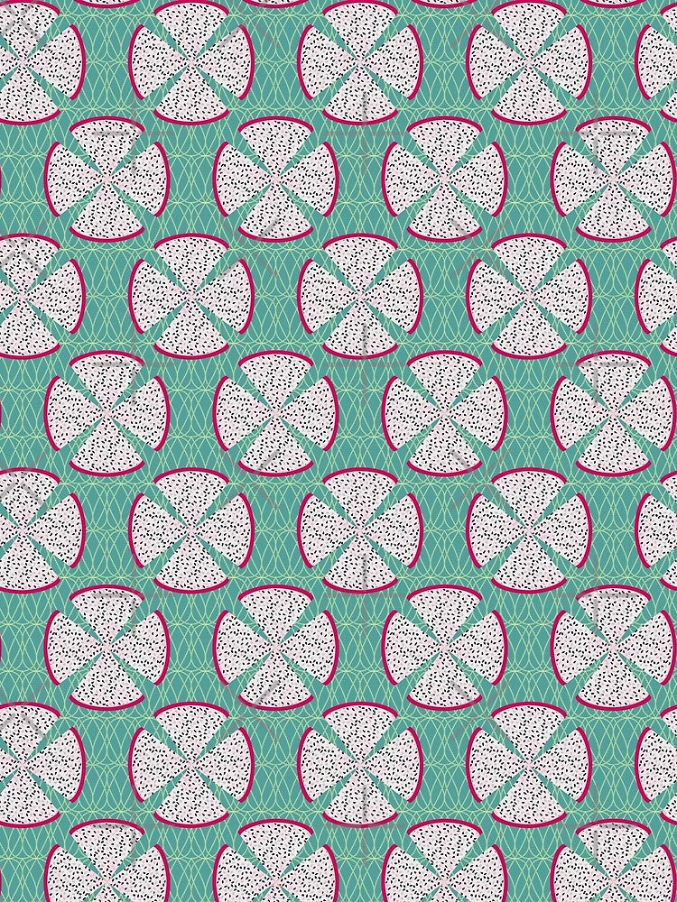 Dragon Fruit Poppy Pattern on Teal by MerryMakewell