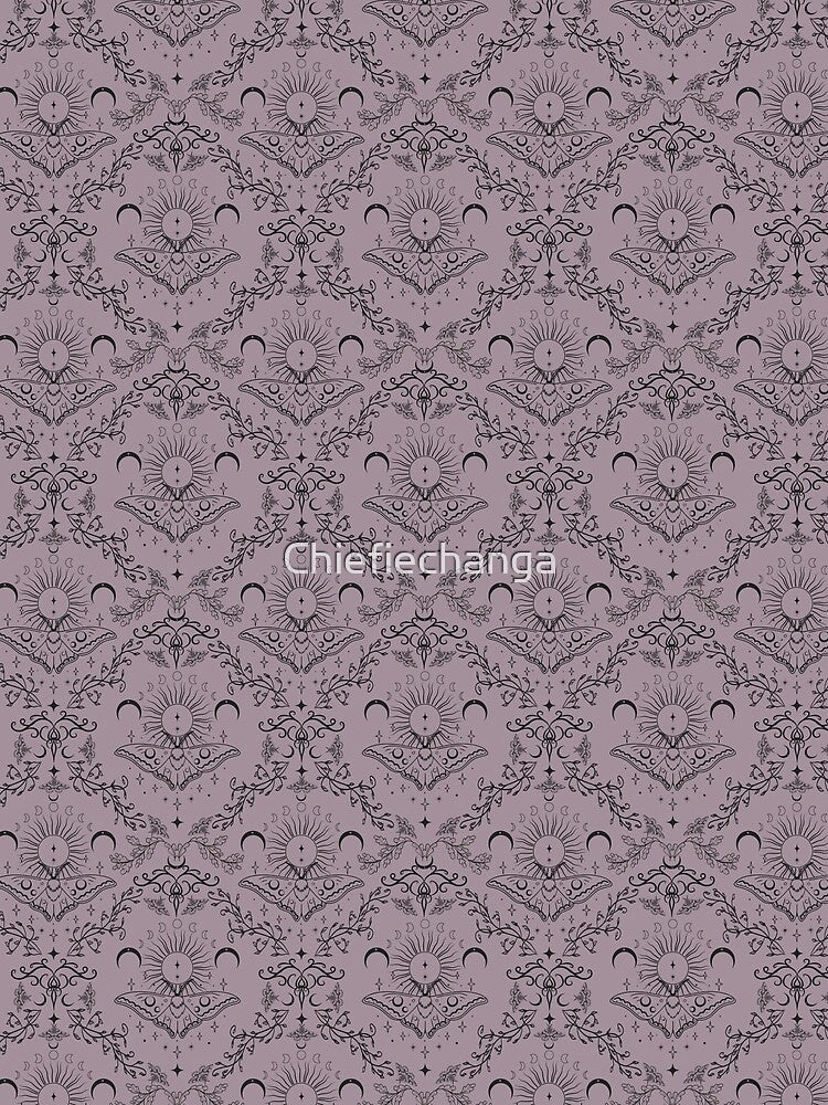 Whimsical Moon Moth Celestial Pattern Grey Rose by Chiefiechanga
