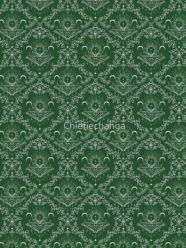 Whimsical Moon Moth Celestial Pattern Forest Green by Chiefiechanga