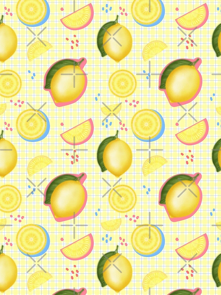 Fresh Lemon Seamless Pattern—Yellow Checkered Background by DazziDazzi