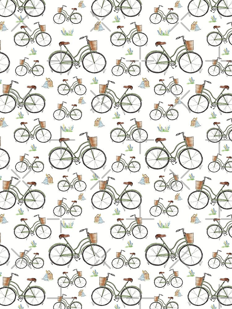 Whimsical Vintage Bicycle Pattern– Wildflower Picnic Illustration by Winooski Designs