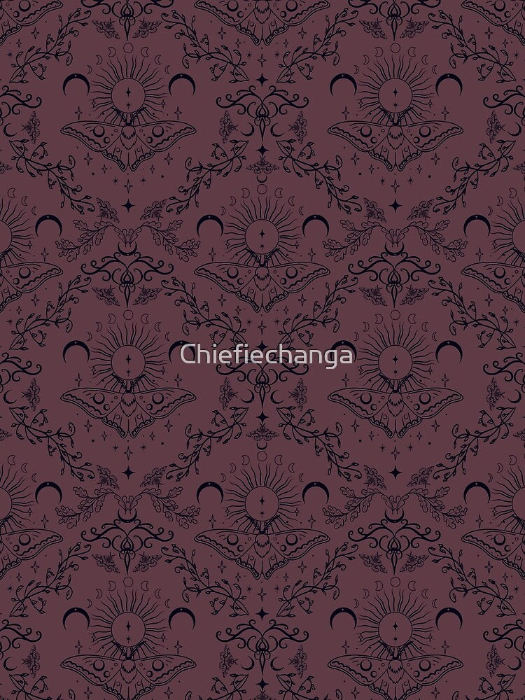 Whimsical Moon Moth Celestial Pattern Brown Rose by Chiefiechanga