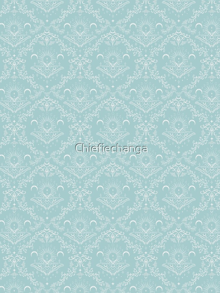 Whimsical Moon Moth Celestial Pattern Vintage Blue by Chiefiechanga