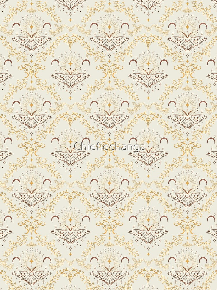Whimsical Celestial Moth Pattern Gold Neutrals by Chiefiechanga