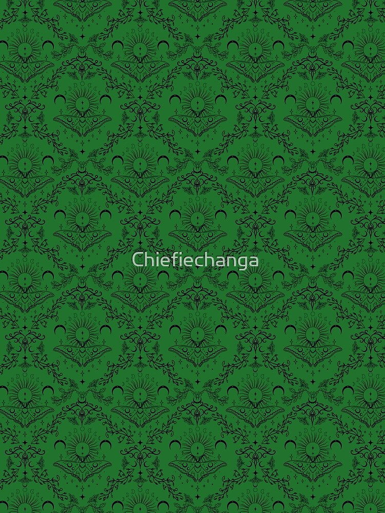 Whimsical Moon Moth Celestial Pattern Moss Green by Chiefiechanga