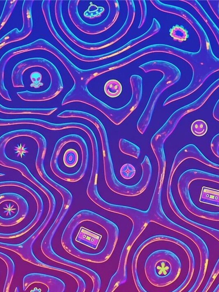 Retro Space Trip - Neon Y2K Psychedelic Pattern by TSE DESIGN