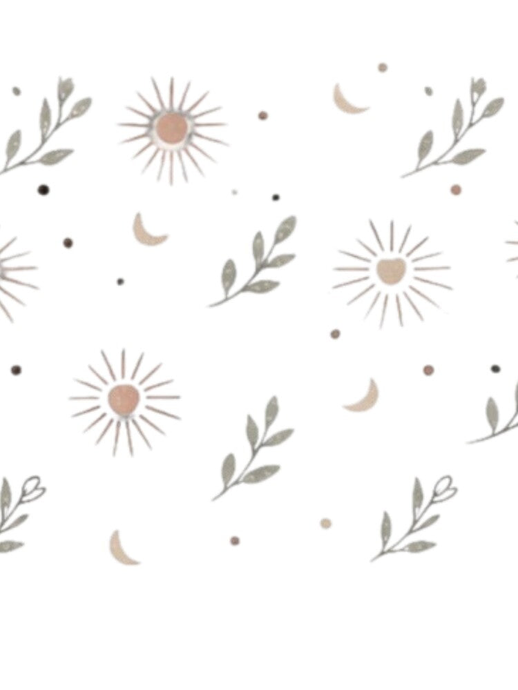 Celestial Solstice - Minimalist Moon and Sun Botanical Pattern by EVERGREEN&INK CREATIONS