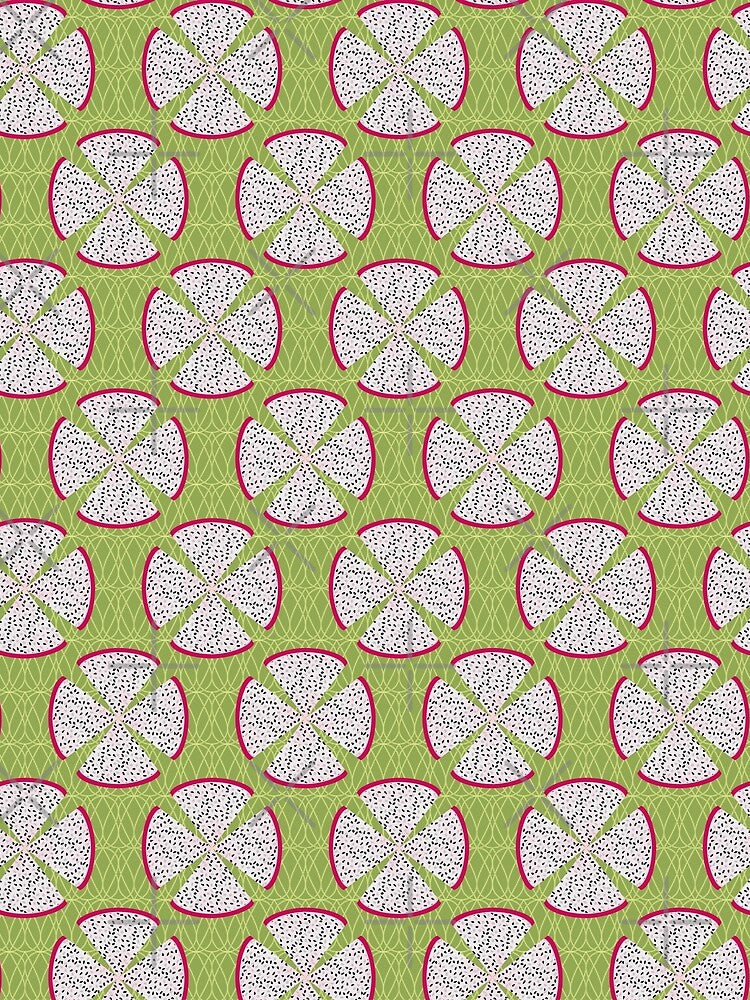 Dragon Fruit Poppy Pattern on Green by MerryMakewell