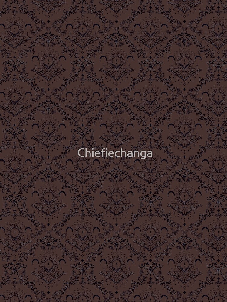 Whimsical Moon Moth Celestial Pattern Mocha Brown by Chiefiechanga