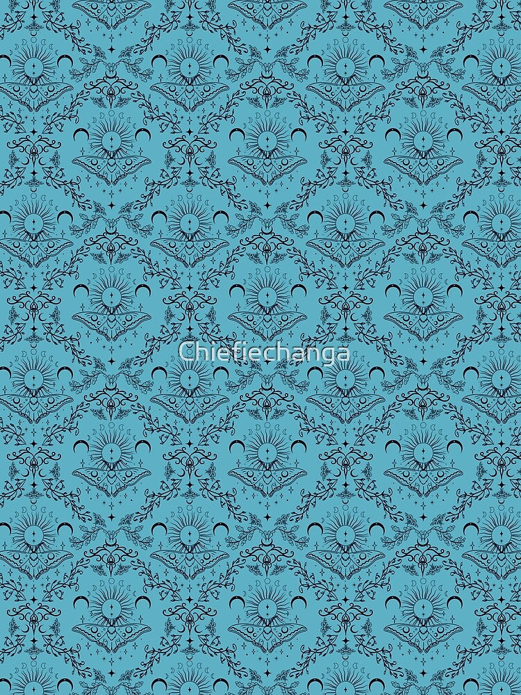 Whimsical Moon Moth Celestial Pattern Blue Lagoon by Chiefiechanga