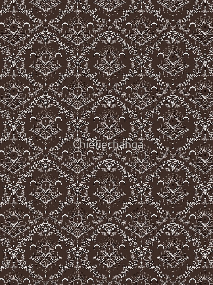 Whimsical Moon Moth Celestial Pattern Brown Espresso by Chiefiechanga