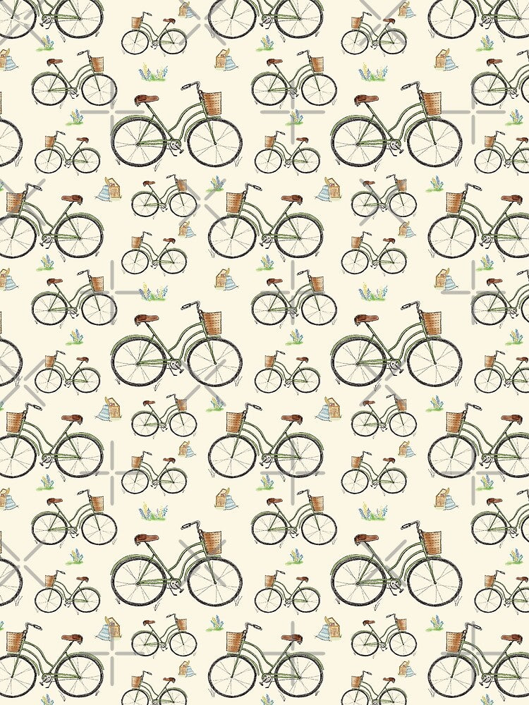 Whimsical Vintage Bicycle Pattern– Wildflower Picnic Illustration in Yellow by Winooski Designs