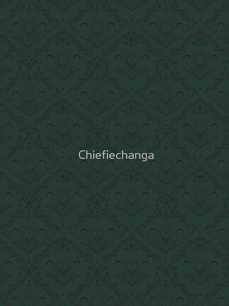 Whimsical Moon Moth Celestial Pattern in Dark Forest Green by Chiefiechanga