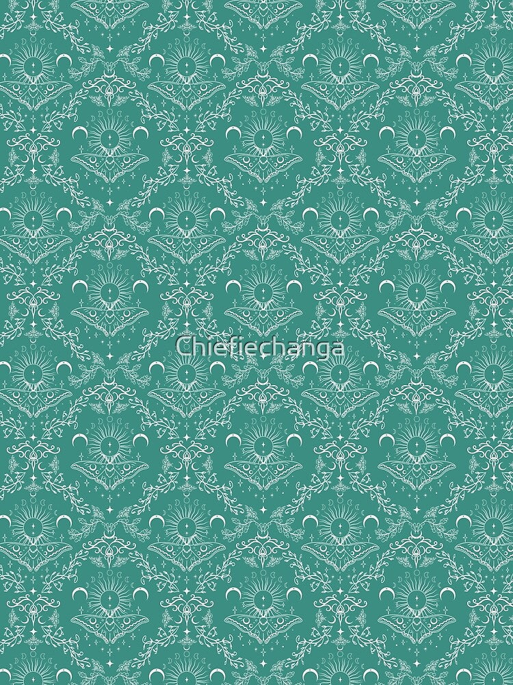 Whimsical Moon Moth Celestial Pattern Turquoise by Chiefiechanga