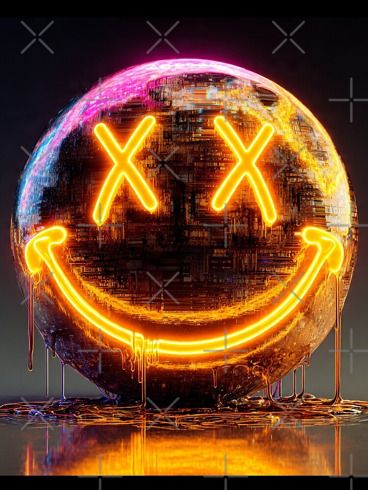 Melting Neon Smiley X Eyes Cyberpunk Art by greatlakesea
