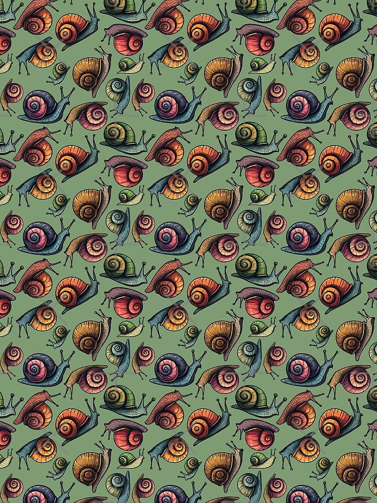 Vintage Snail Pattern (green) by JawKneeArt