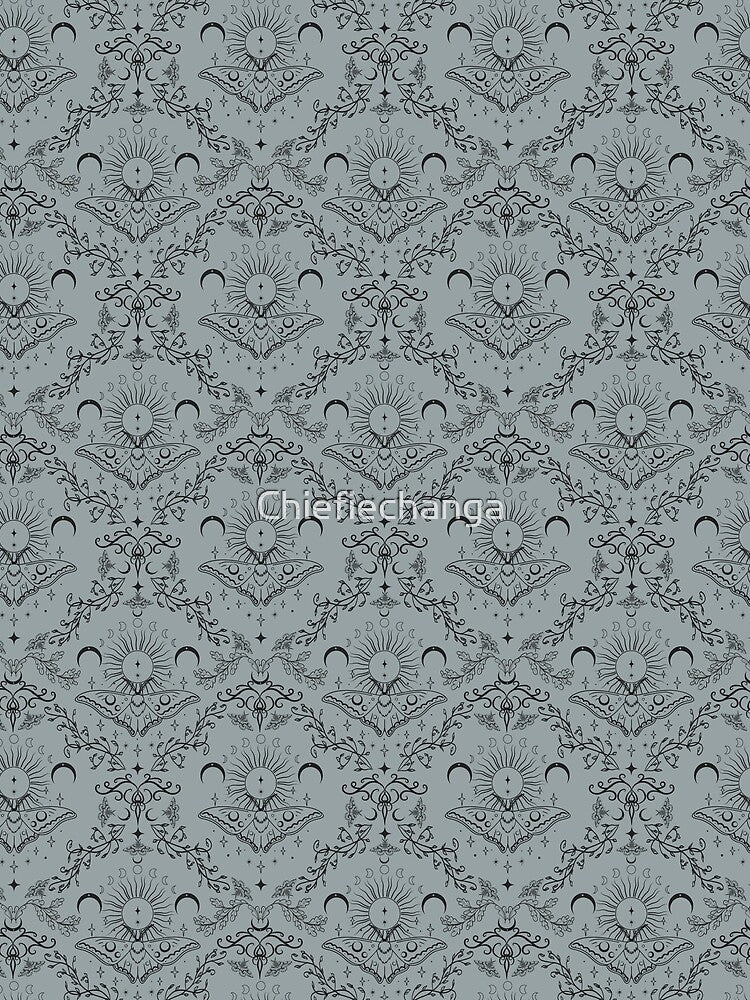 Whimsical Moon Moth Celestial Pattern Blue Grey by Chiefiechanga