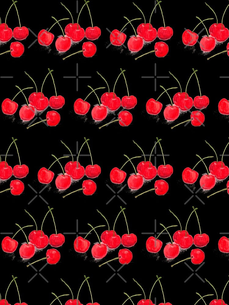 Vintage Cherry pattern Retro on black by Monika Howarth