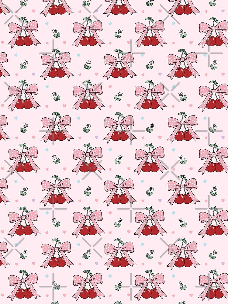 Vintage Pink Coquette Bow and Cherries Graphic by mimiandjasstudio