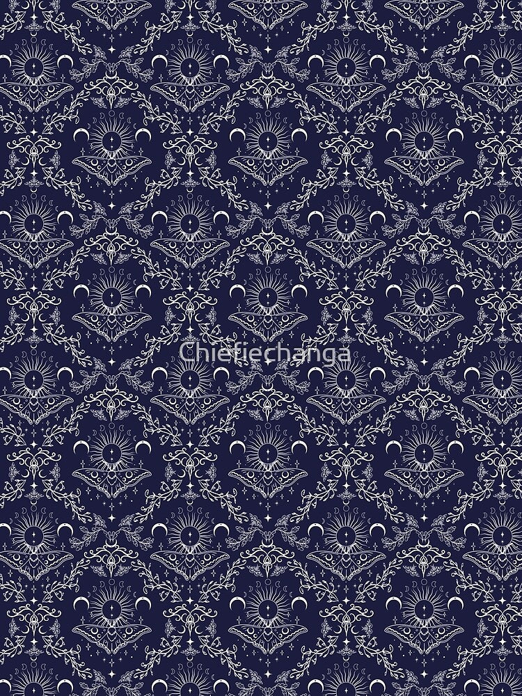 Whimsical Moon Moth Celestial Pattern Midnight Blue by Chiefiechanga