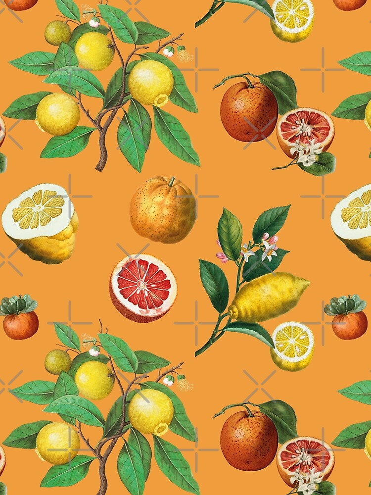 Vintage lemon pattern summer citrus retro yellow pattern by sirenaim