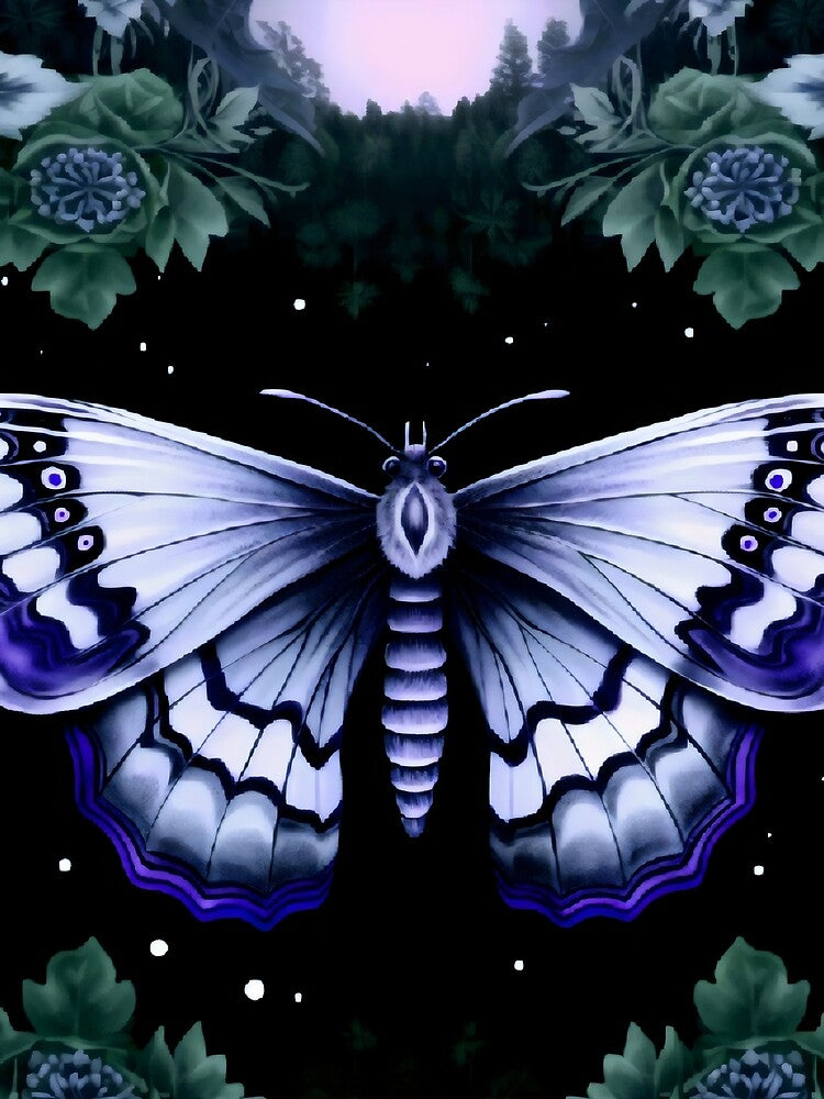 Moonlit Purple Moth Midnight Garden Art by ArtDesignRemix