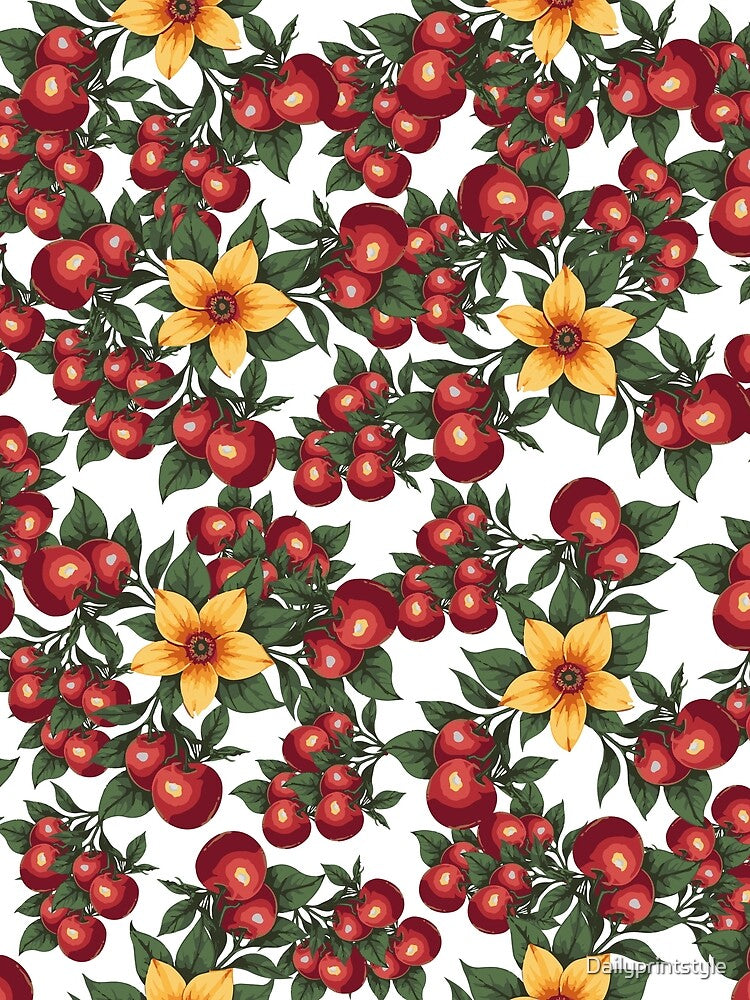 Floral and Cherry Pattern on Red Background – Vintage Seamless Design by Dailyprintstyle