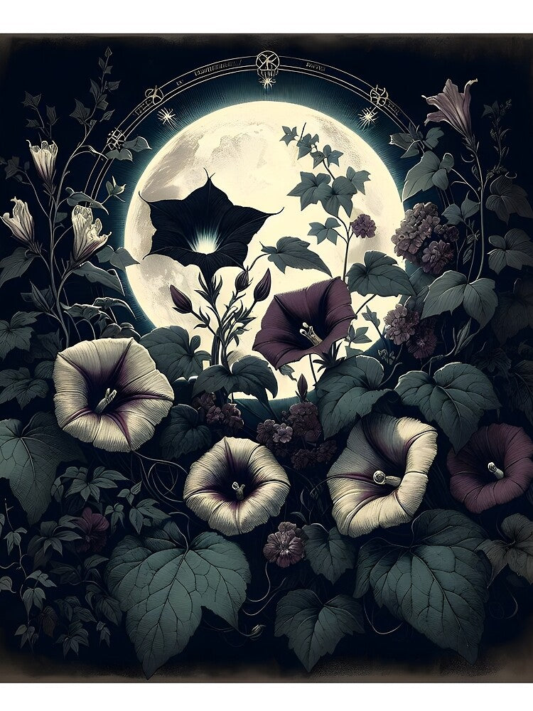 Moonlit Morning Glories Midnight Garden Floral Art by ArtDesignRemix