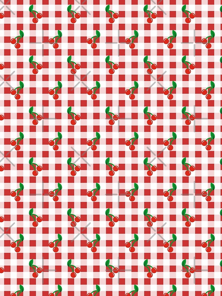 Gingham Pattern Red and White Cherries by Pinkdeer Designs