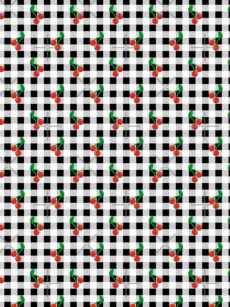 Gingham Pattern Black and White Cherries by Pinkdeer Designs