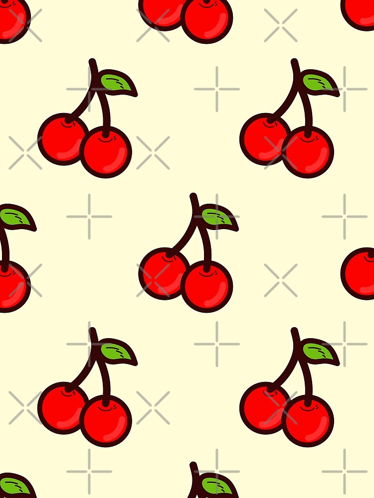 Cute Cherry Fruit Pattern – Kawaii Red Cherries on Cream Background by Chercheryellow