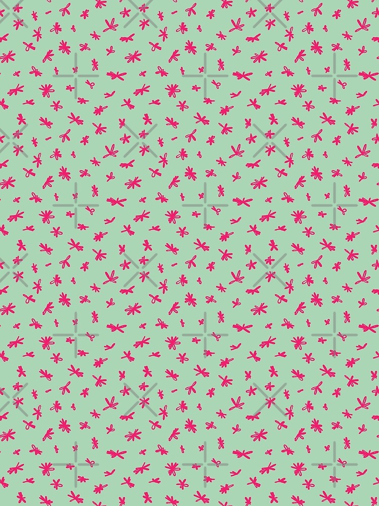 Pink tiny flowers pattern on green background by Elodie-Motifs