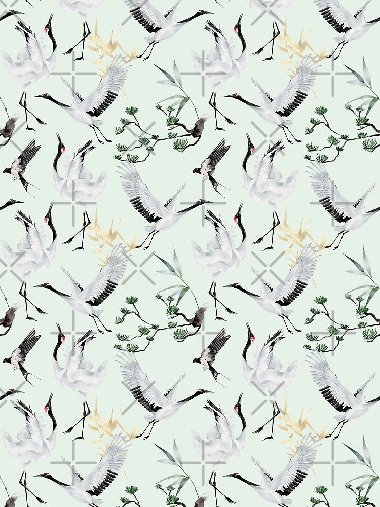 Japanese Cranes and Swallows pattern by MagicStrawberry