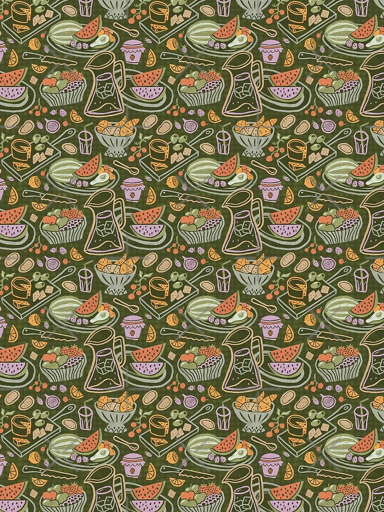 Retro picnic pattern on dark green by Miss-Belle