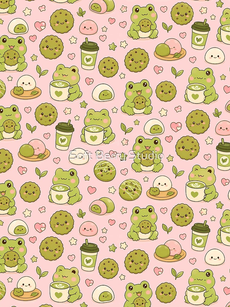 Frog Matcha Cookie Kawaii Pattern by Soft Berry Studio