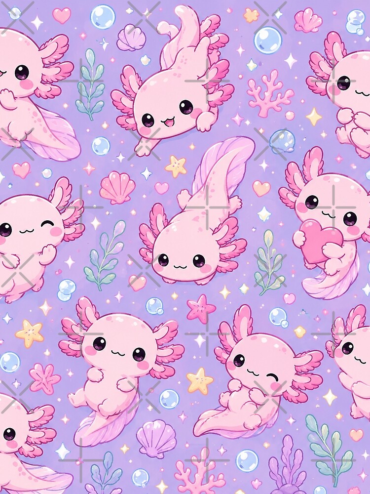 Kawaii Pink Axolotl Pattern – Cute Pastel Axolotl Aesthetic Phone Case & Sticker Design by RJACreative