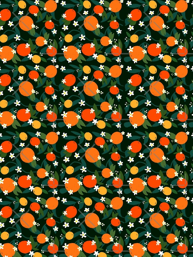 Seamless Citrus Orchard Pattern – Oranges, Lemons & White Blossoms by Grey-Lilly