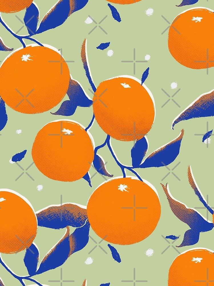 Orange pattern, pop art on green by SztuKarola