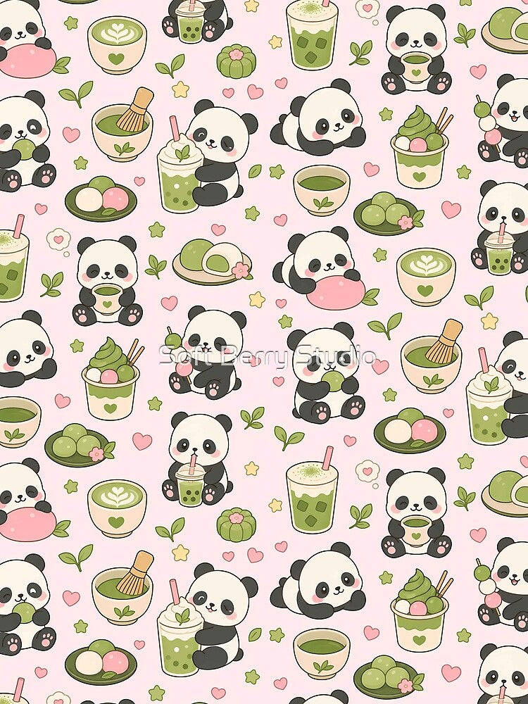 Panda Matcha Mochi Pattern by Soft Berry Studio