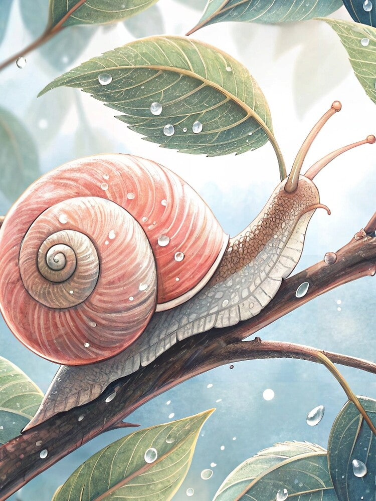 Snail on a Leaf – Tranquil Nature Illustration by WinusYTS
