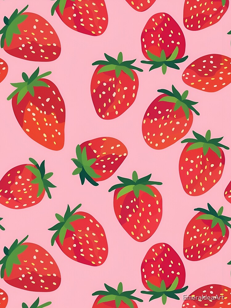 Strawberries on Dusty Rose – Flat Seamless Summer Fruit Pattern by EmeraldeaArt