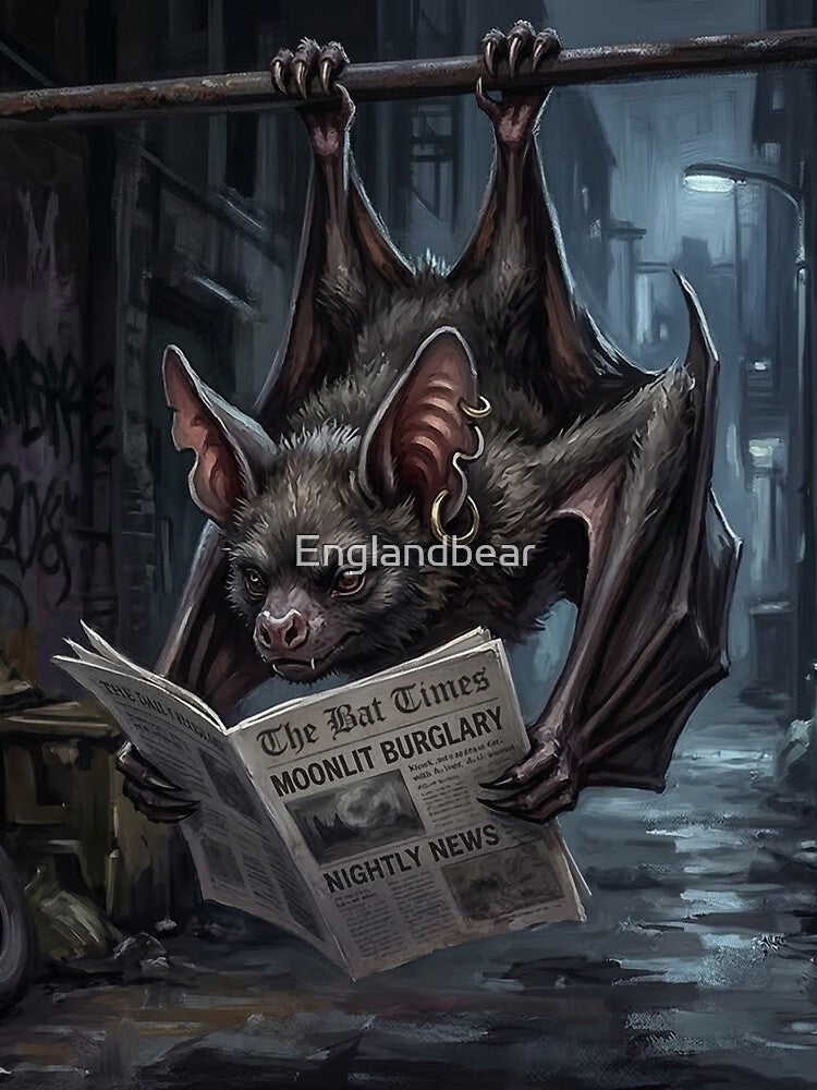 Urban Bat Reading Newspaper Illustration - Gritty British Street Art Aesthetic by Englandbear