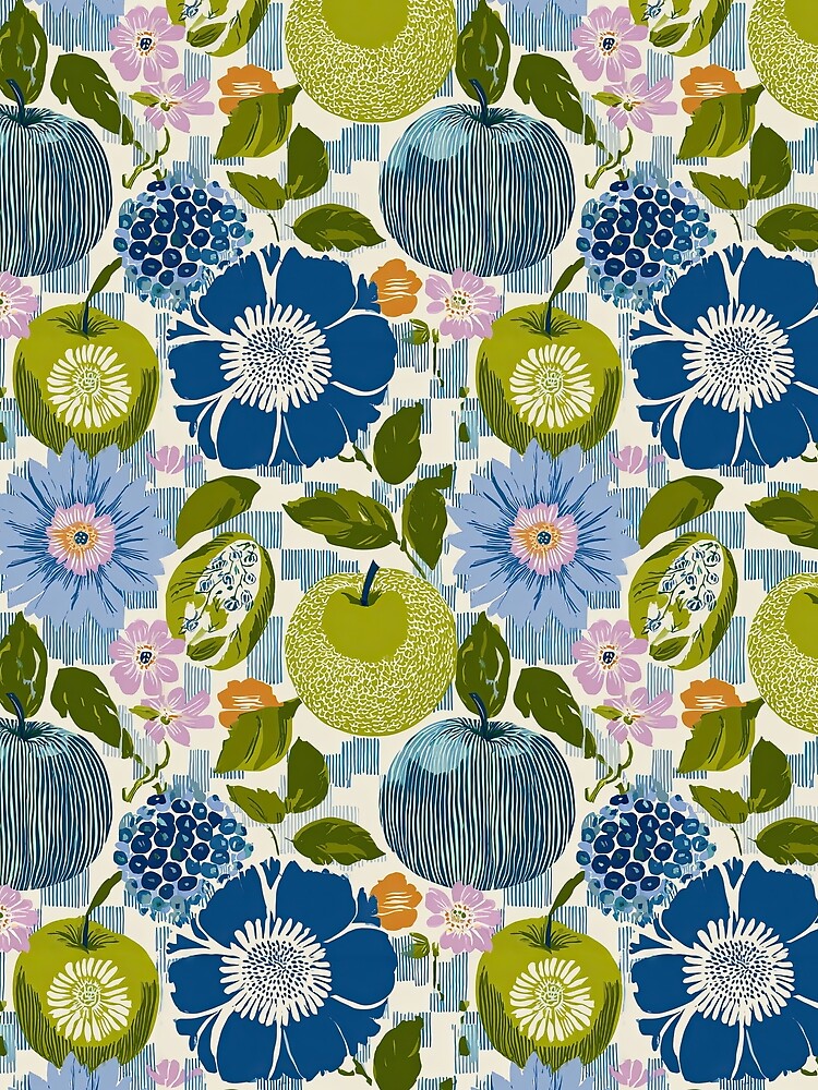 Colorful Botanical Fruit and Floral Pattern by Kybruno's Creations