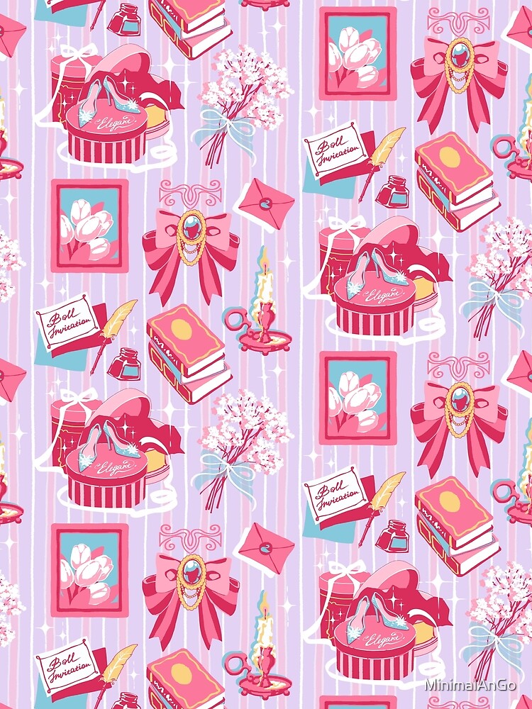 Romantic Regency Aesthetic Pattern  (Pink, Yellow, baby blue and purple colours) | Vintage Books, Bows and Royal Accessories Collage by MinimalAnGo