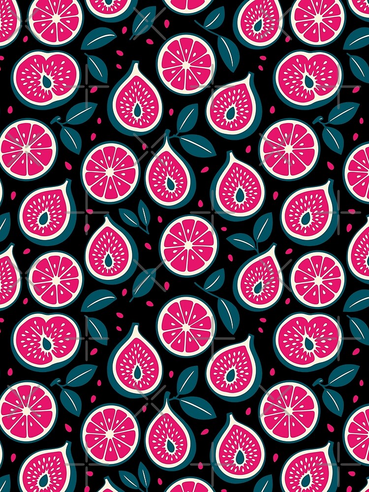 Retro Vibrant Sliced Figs and Citrus Fruits Seamless Pattern Vector by DiNata