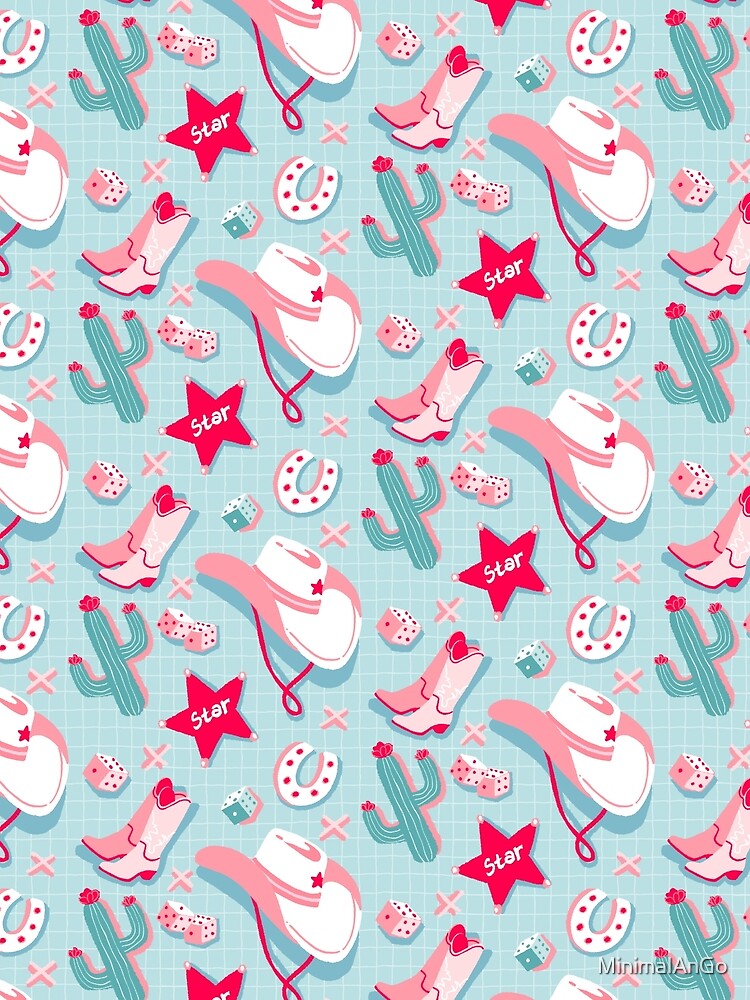Copy of Cute Cowgirl Aesthetic Pattern Pink Turquoise Western Icons by MinimalAnGo