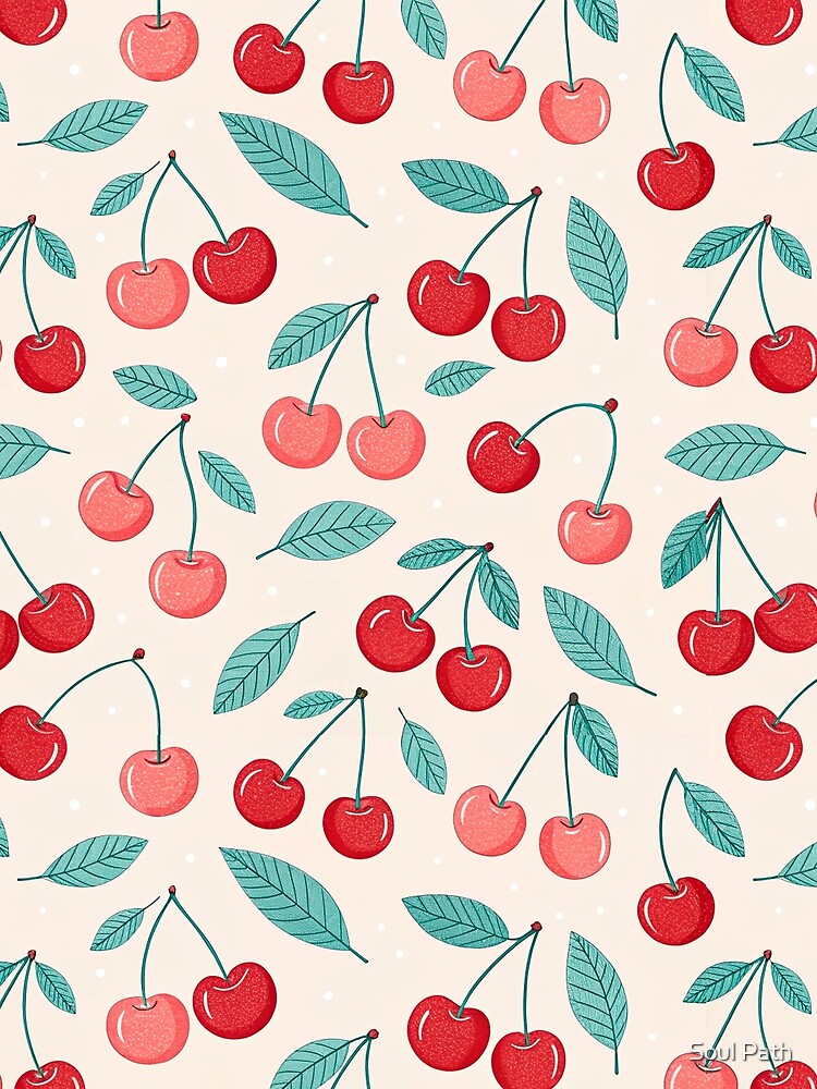 Fresh Red Cherries Crisp Pattern by Soul Path