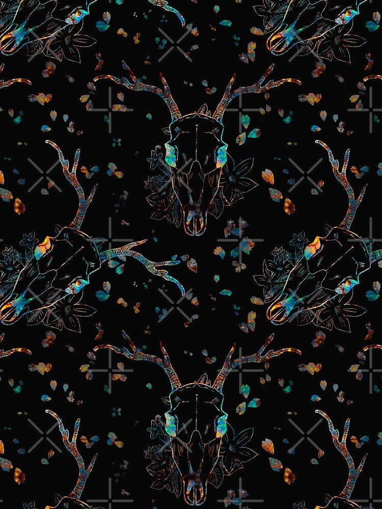 Whimsigoth Iridescent Deer Skull Floral Pattern by Little Wimbly